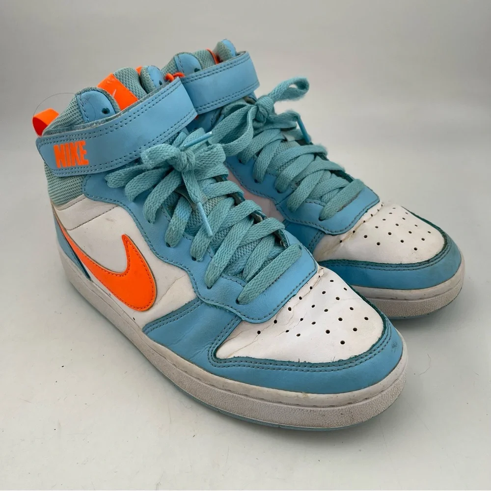 Nike Big Kids Court Borough Mid 2 - SZ 7 Y - Lt Blue White Orange Shoes